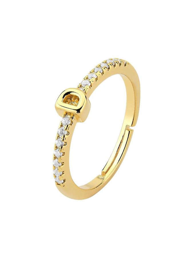 Anel Cravejado Com Letra D — banho de ouro 18k, Heali Semijoias