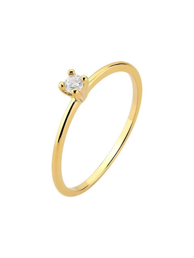 Anel Solitário Zircônia Incolor Banho Ouro — banho de ouro 18k, Heali Semijoias