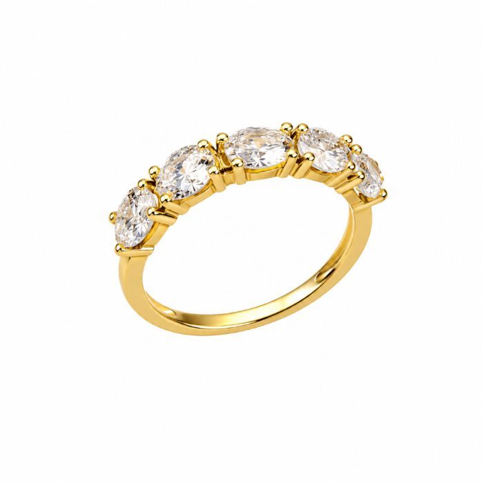 Anel Cravejado 5 Pedras Zircônia 5mm Banho Ouro — banho de ouro 18k, Heali Semijoias