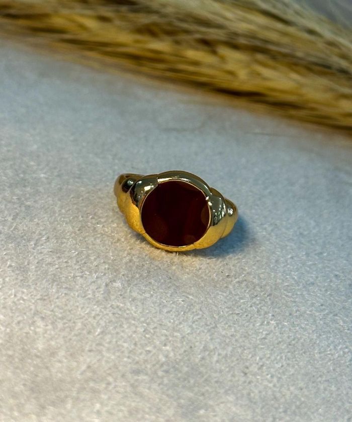 Anel Ajustável Redondo Bordô — banho de ouro 18k, Heali Semijoias