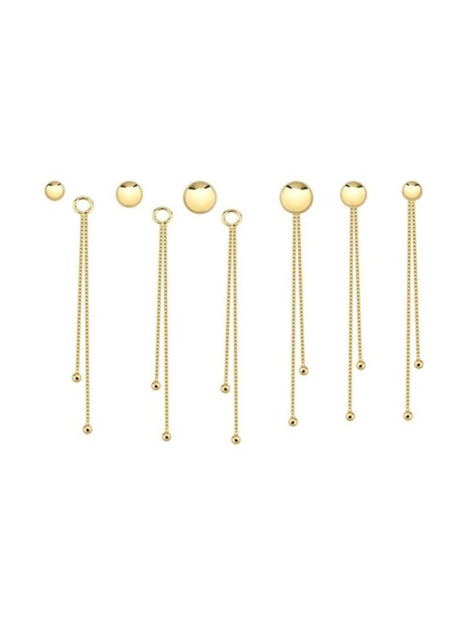 Trio Dourado DE Bola Lisa Com Franja Dupla DE 3/4cm | Banho DE Ouro 18k — banho de ouro 18k, Heali Semijoias