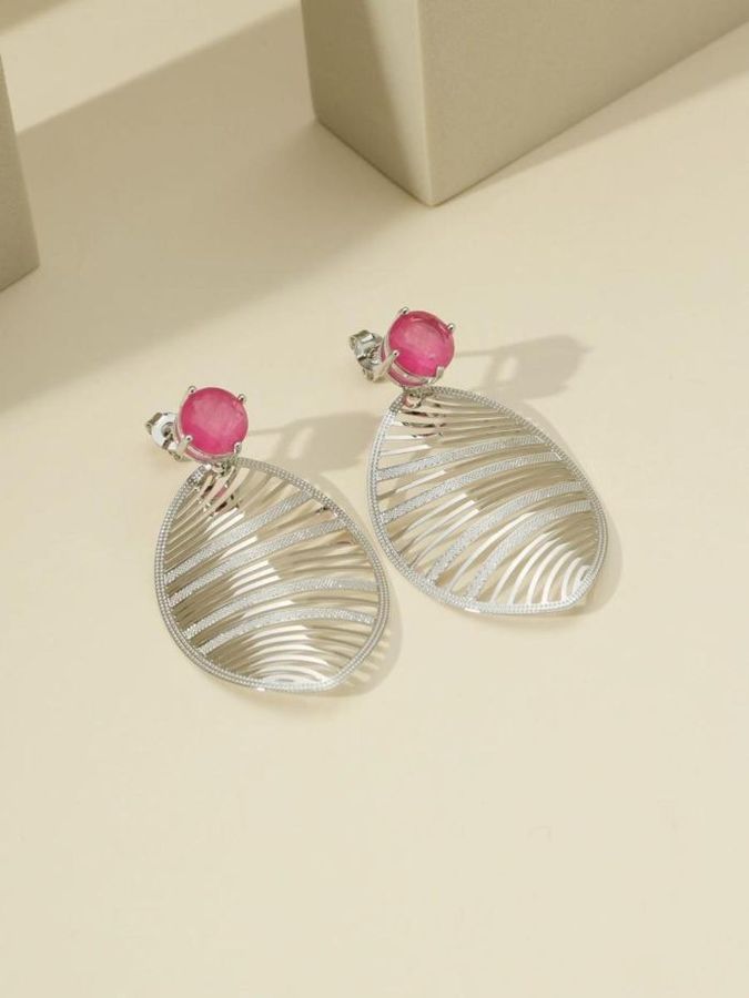 Brinco Com Cristal Fusion Rosa Rubi | Ródio Branco — banho de ródio branco, Heali Semijoias