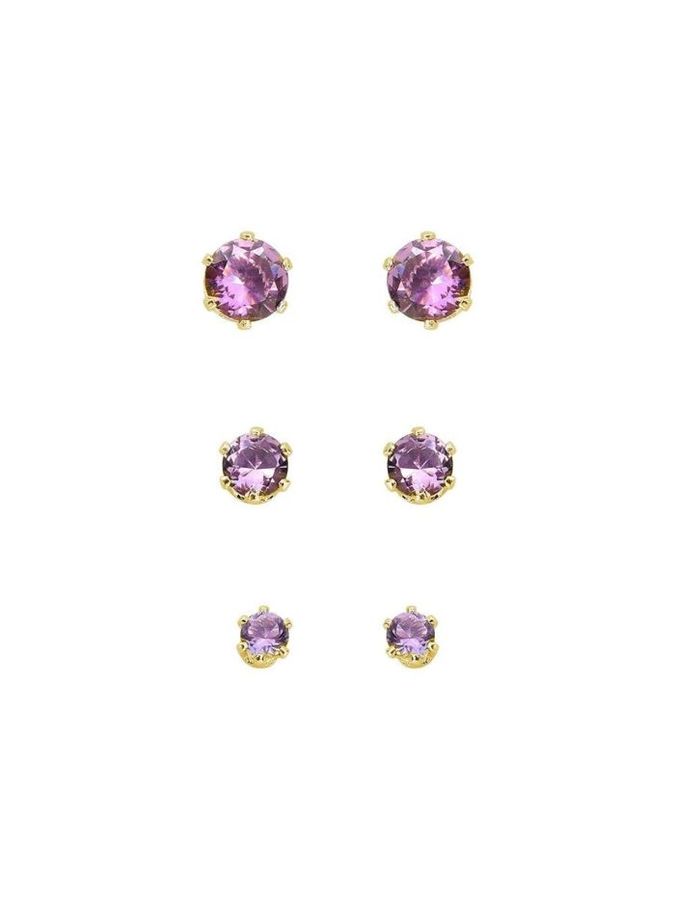 Trio DE Brincos Pontos DE Luz Lilas Ametista — banho de paládio, Heali Semijoias