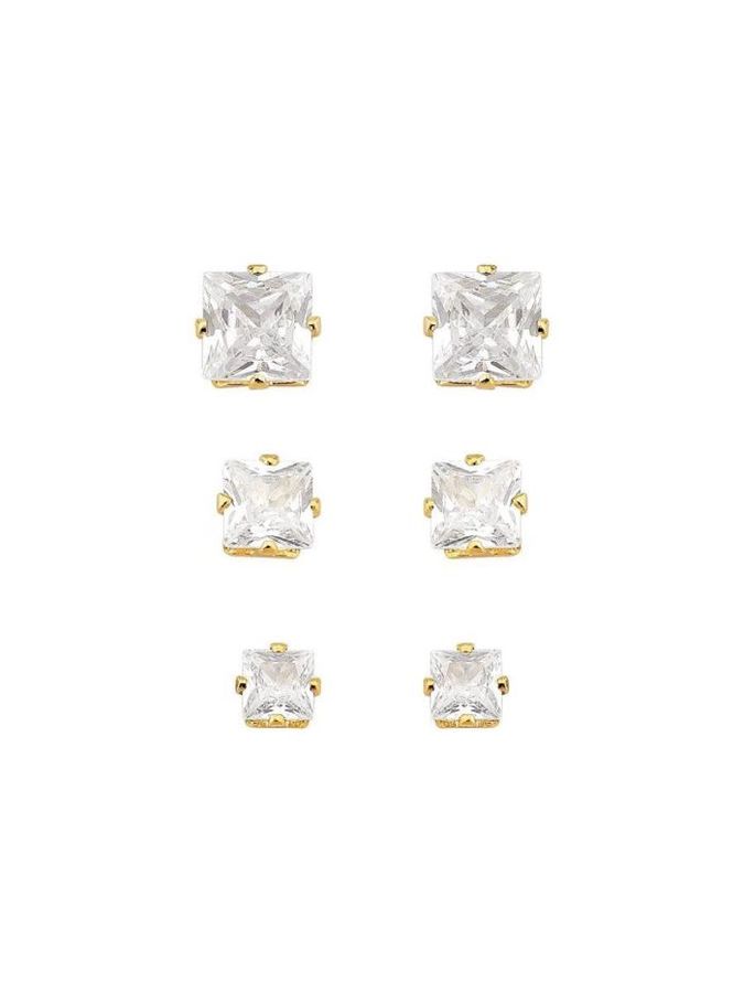 Trio DE Brincos Trio Ponto DE Luz Quadrado — banho de ouro 18k, Heali Semijoias
