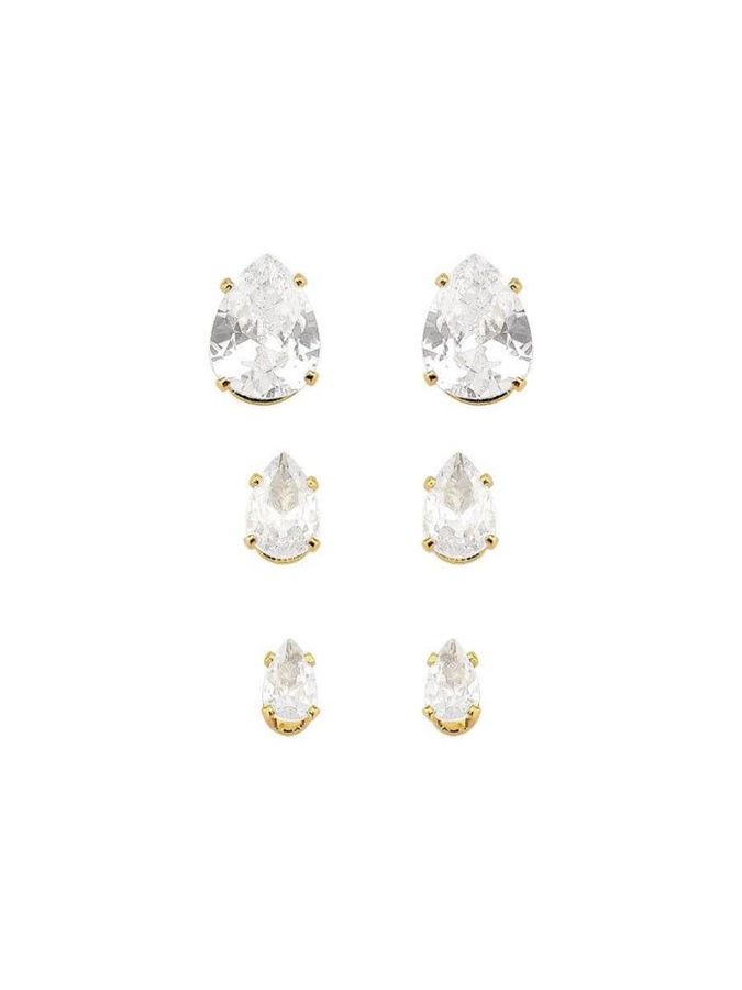 Trio DE Brincos Ponto DE Luz Gota Incolor — banho de ouro 18k, Heali Semijoias