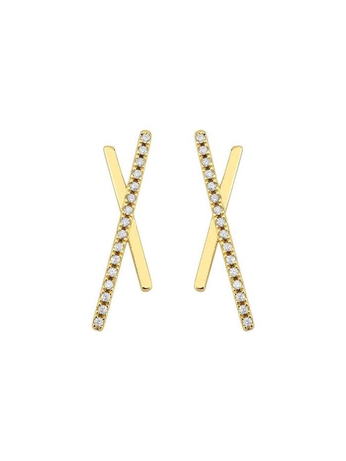 Brinco X Cravejado — banho de ouro 18k, Heali Semijoias