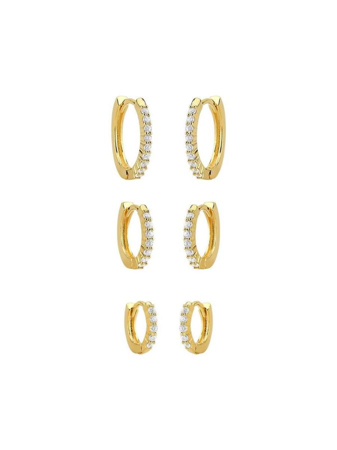 Trio DE Argolas Incolores — banho de ouro 18k, Heali Semijoias