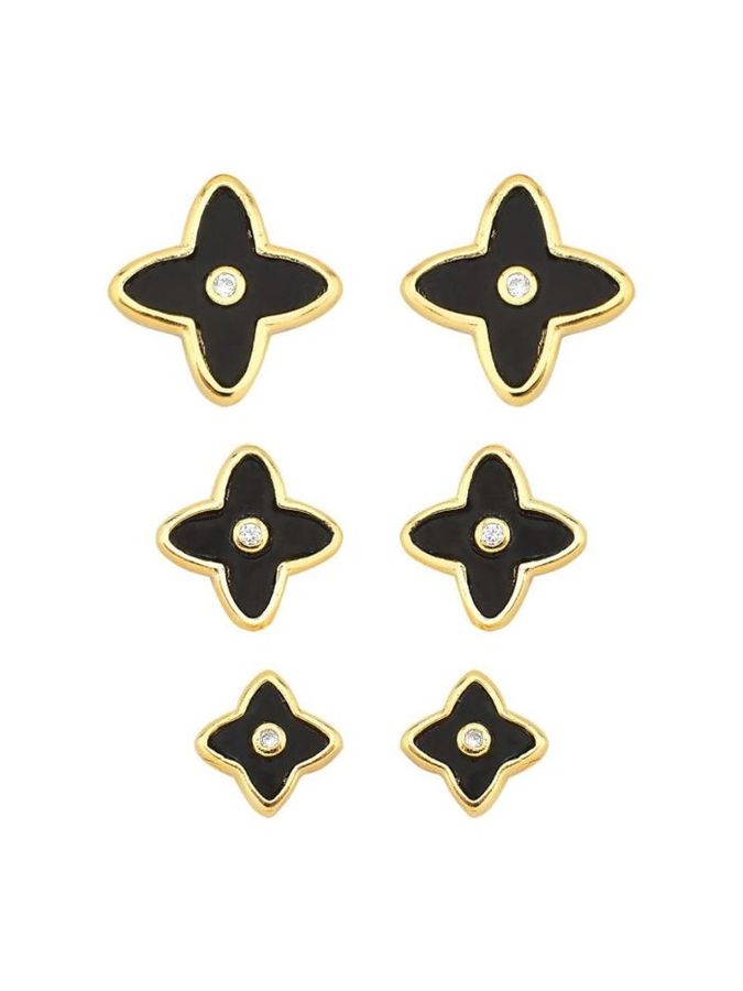 Brincos Trio DE Trevo Preto — banho de paládio, Heali Semijoias