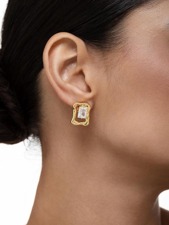 Brinco Quadrado Orgânico Incolor — banho de ouro 18k, Heali Semijoias
