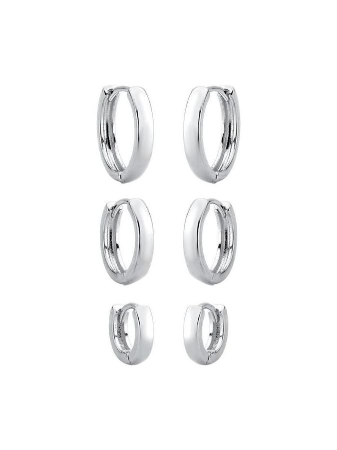 Brincos Trio DE Argola Lisa Banhado NO Rodio Branco — banho de ródio, Heali Semijoias