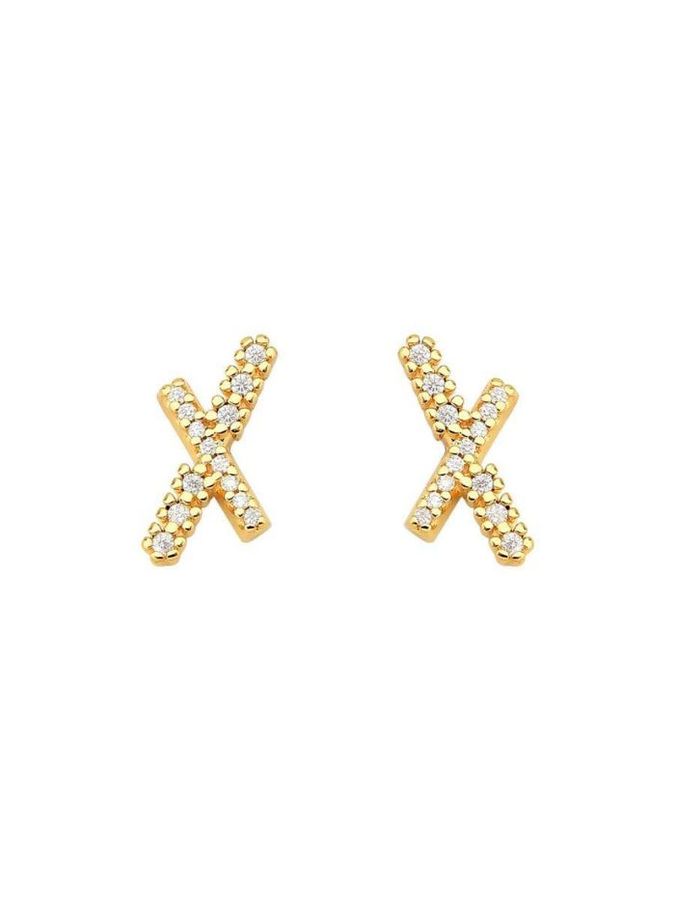 Brinco X Cravejado — banho de ouro 18k, Heali Semijoias