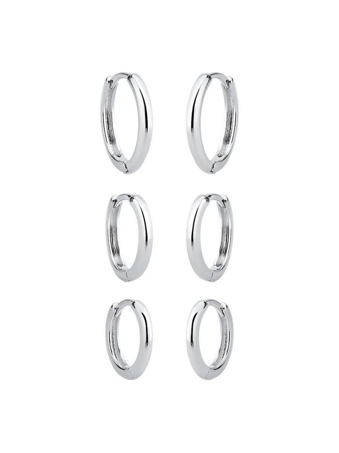 Brincos Trio Argola Lisa — prata 925, Heali Semijoias