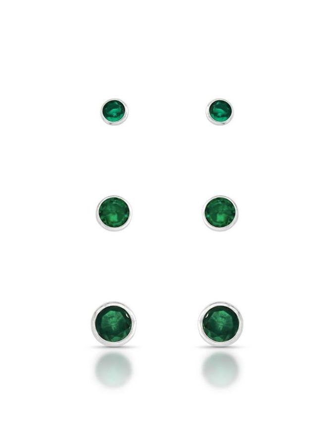 Brincos Trio DE Brinco Ponto DE Luz Esmeralda — prata 925, Heali Semijoias