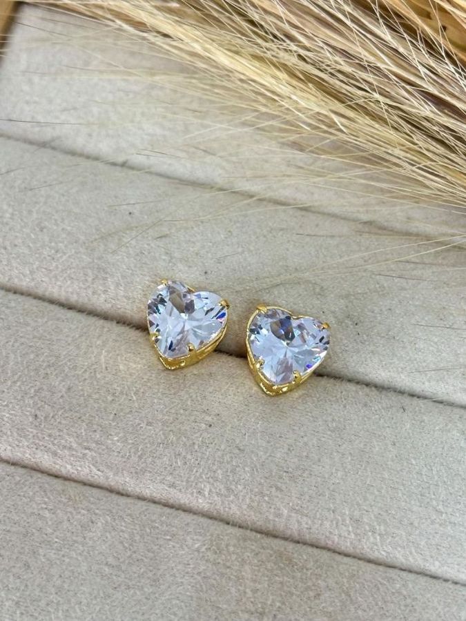 Brinco Ponto DE Luz Coração Incolor | Banho DE Ouro — banho de ouro 18k, Heali Semijoias
