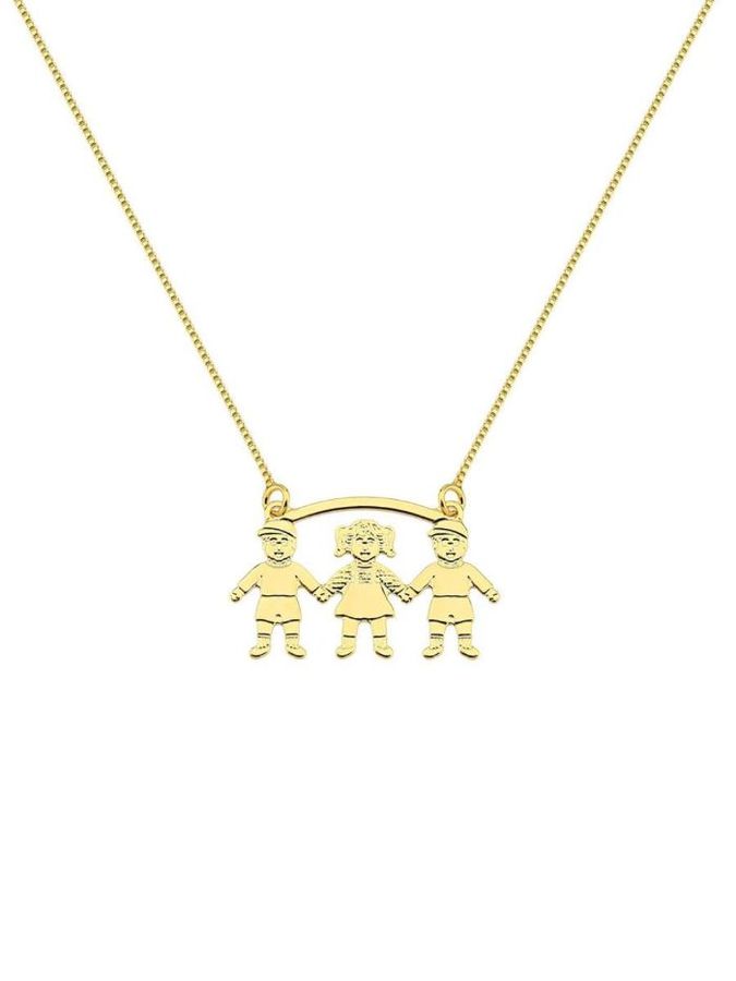 Colar Dois Meninos E Uma Menina — banho de ouro 18k, Heali Semijoias