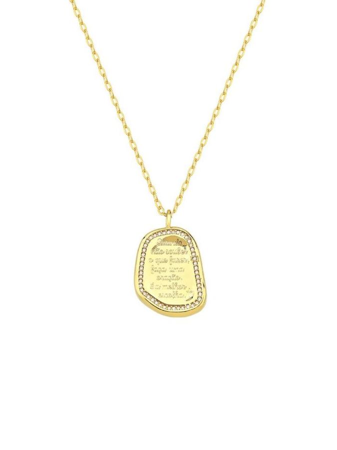 Colar Mini Elos Com Medalha Cravejada — banho de paládio, Heali Semijoias