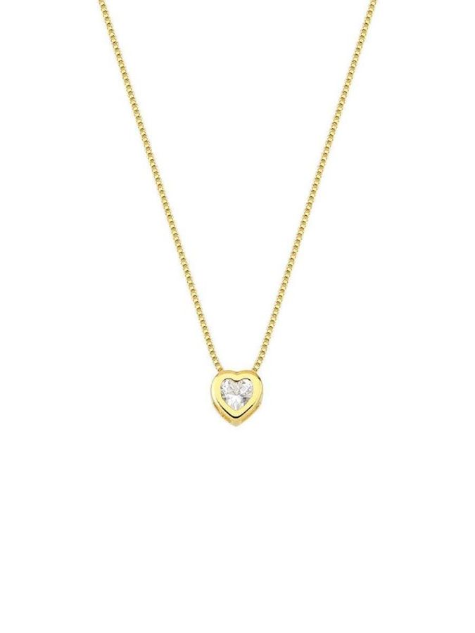 Colar Com Coracao Incolor — banho de ouro 18k, Heali Semijoias