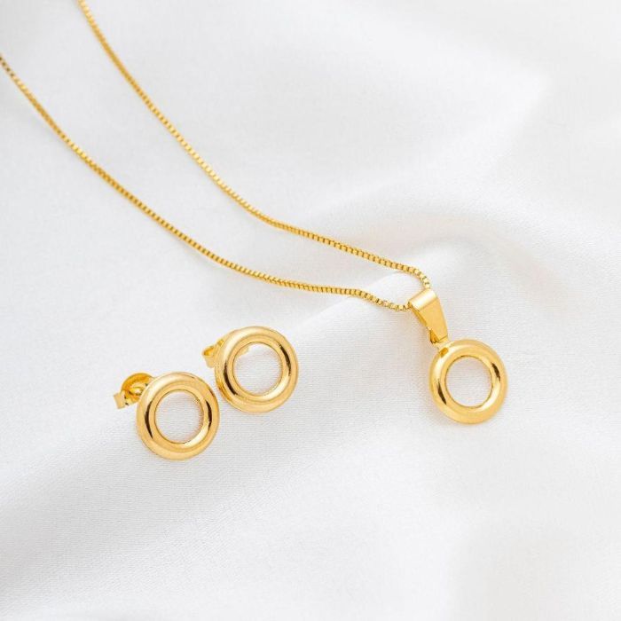 Conjunto Colar Circulo Vazado Liso