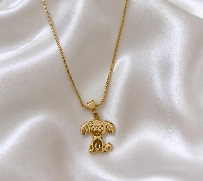 Colar Cachorro Liso Banho Ouro — banho de paládio, Heali Semijoias