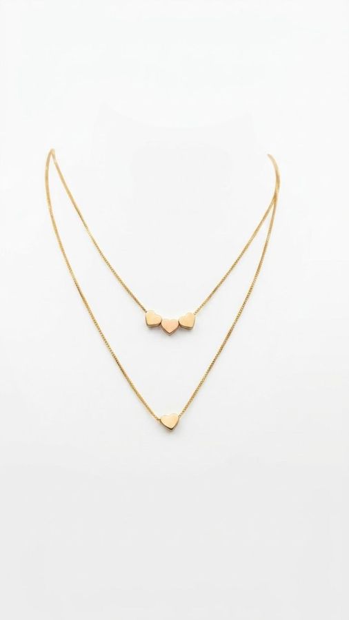 Colar Duplo 3 E 1 Corações Dourado — banho de ouro 18k, Heali Semijoias