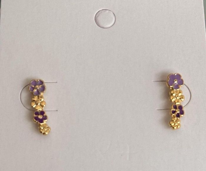 Brinco Infantil Resinado Flores Lilas — banho de ouro 18k, Heali Semijoias