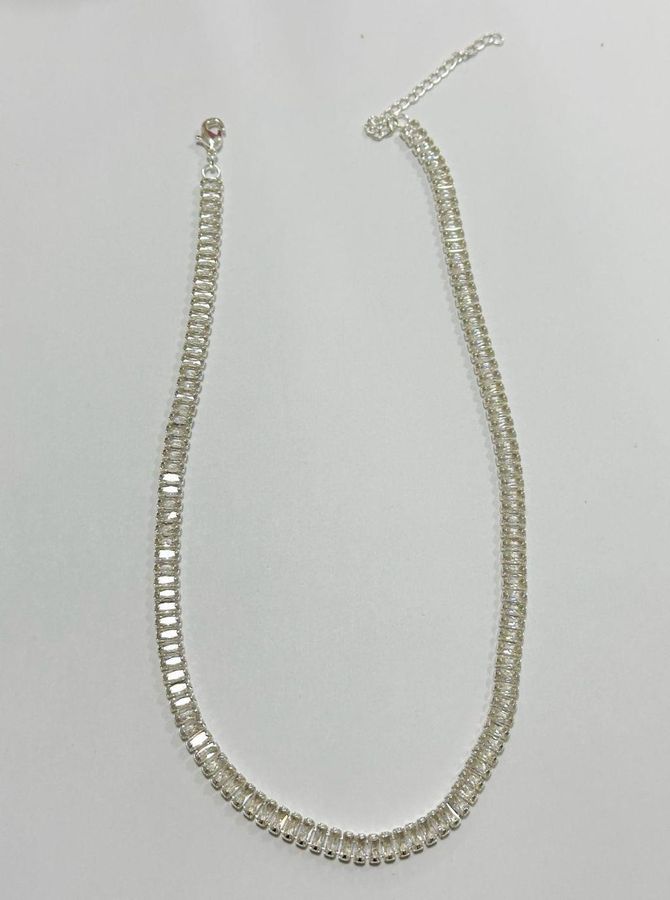 Colar Riviera Baguete 40+6 CM — banho de prata, Heali Semijoias