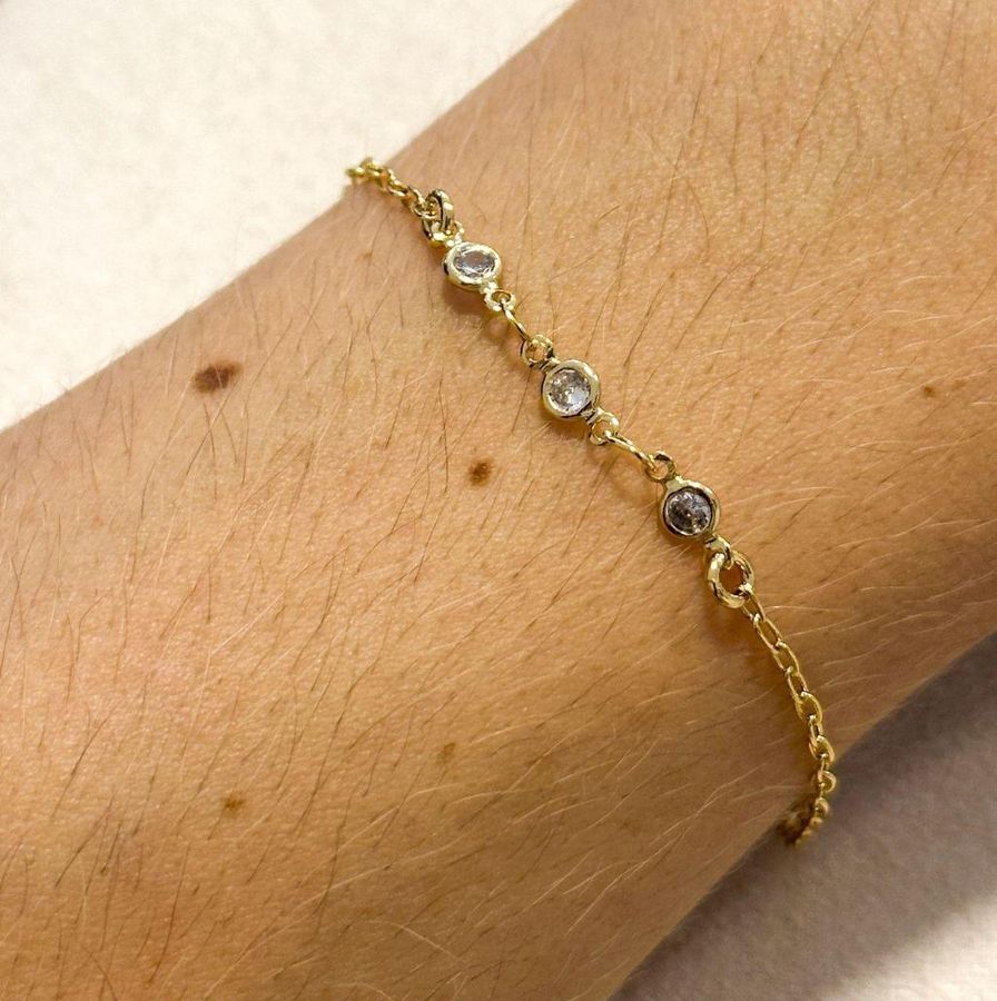 Pulseira Elo E Tres Pontos DE Luz 13+3cm Dourada — banho de paládio, Heali Semijoias