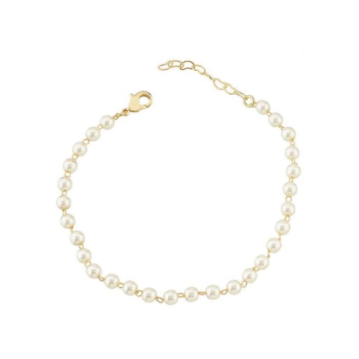 Pulseira Mini Perolas 3 MM 17+5cm Dourada — banho de paládio, Heali Semijoias