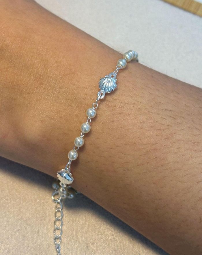 Pulseira Feminina Concha E Perolas 18+4 CM — banho de prata, Heali Semijoias