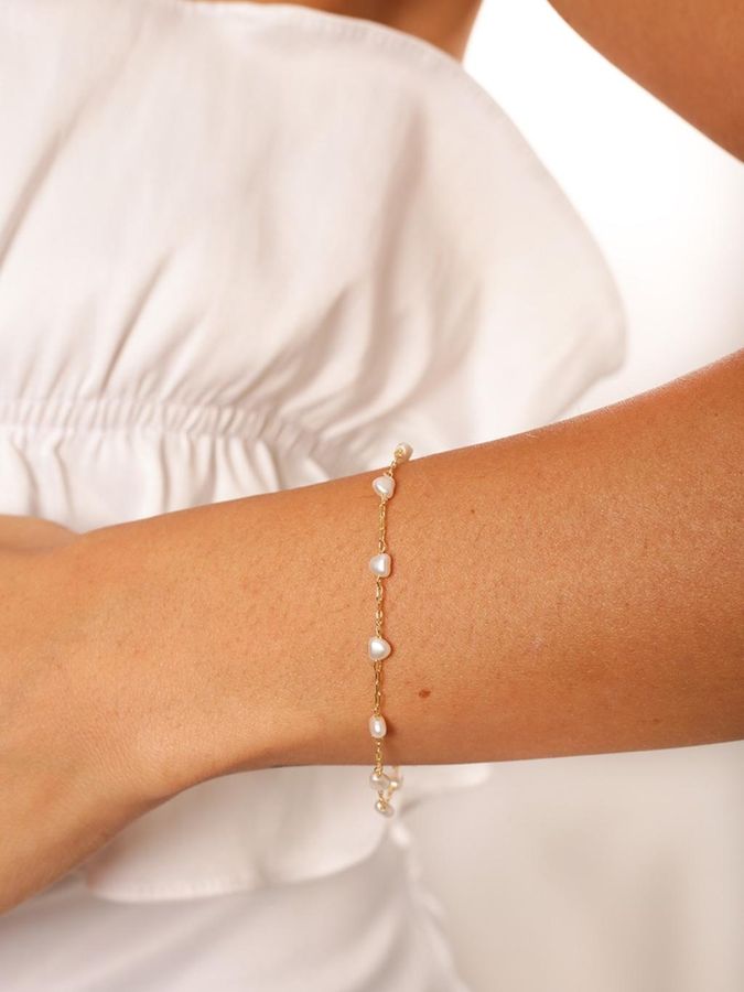 Pulseira Corações DE Pérola — banho de ouro 18k, Heali Semijoias