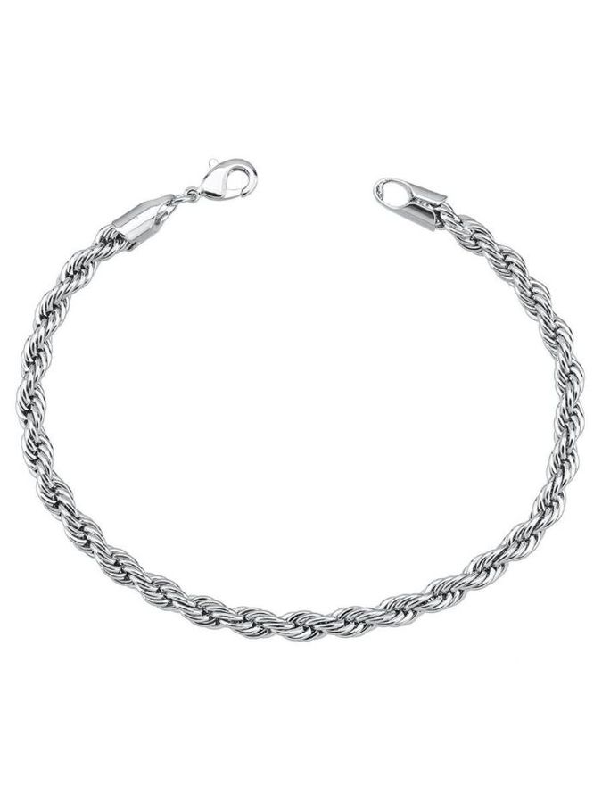 Pulseira Cordao Baiano 17cm 4mm Banhado NO Rodio Branco — banho de ródio, Heali Semijoias