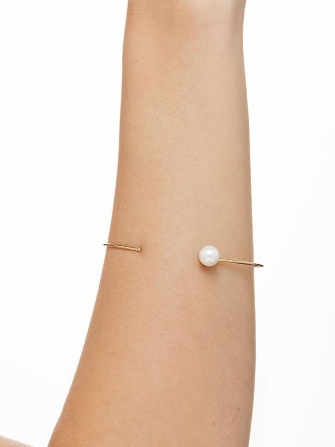 Bracelete Fino Liso Com Perola — banho de ouro 18k, Heali Semijoias